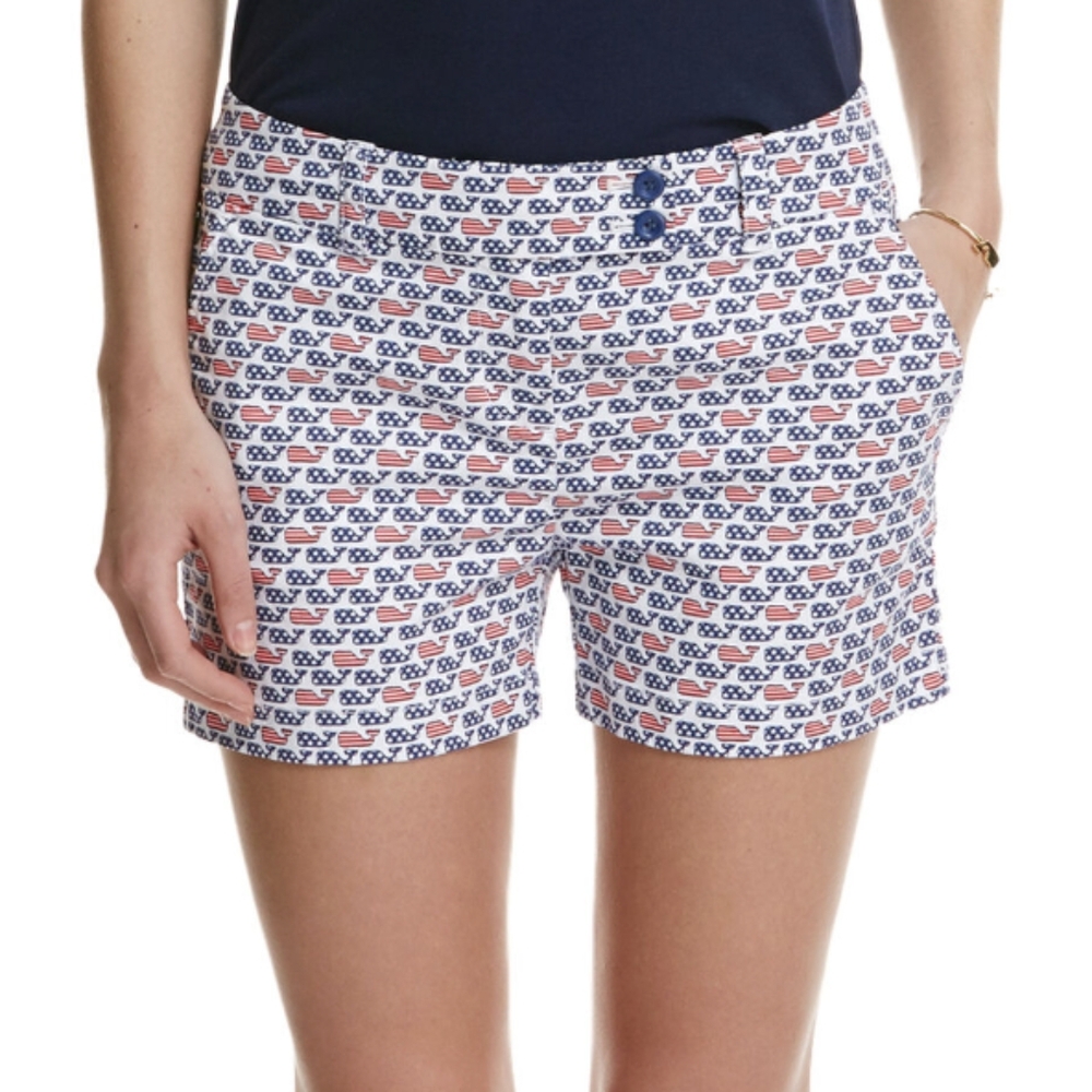 Vineyard Vines Red and Blue American Flag Whale Print Shorts Size 0